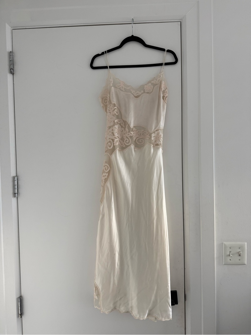 Ulla Johnson Cream Slip Dress with Lace Insets